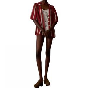 NEW ALL THAT REMAINS colby shirt in red/chocolate/taupe/cream